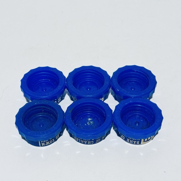 (6) 2-1 Versa Bottle Caps Snap On Screw On Lids Blue w Bank Branding - Picture 6 of 9